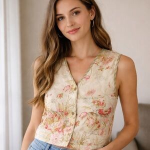 100% linen floral vest size large, Carol Anderson